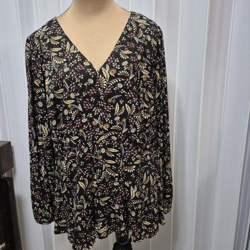 Lane Bryant Black Floral Blouse